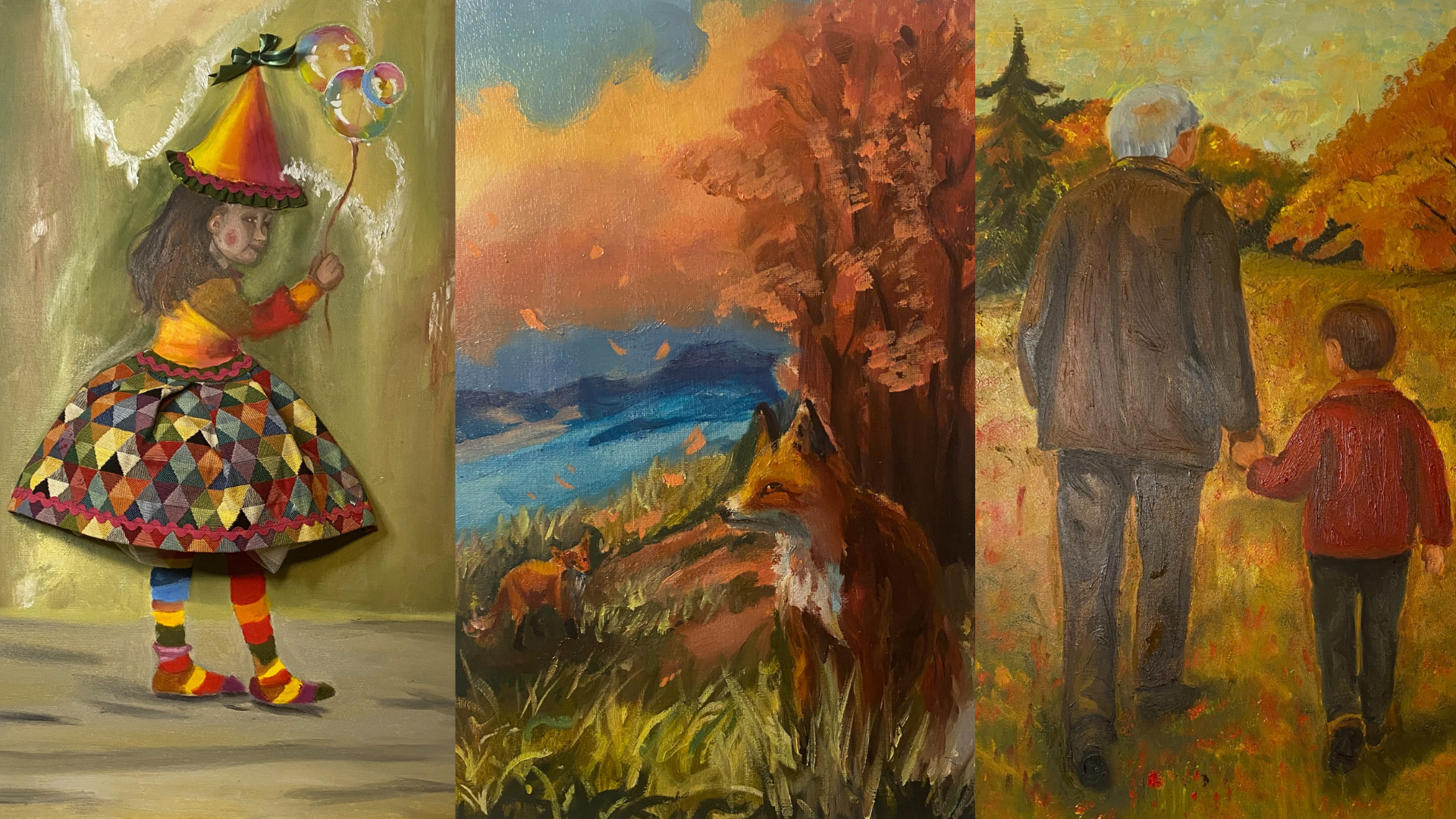 Collage di opere d’arte originali di Nicole Montebelli che rappresentano immaginazione, natura, memoria e narrazione emotiva, simbolo della missione e visione artistica di MUSA